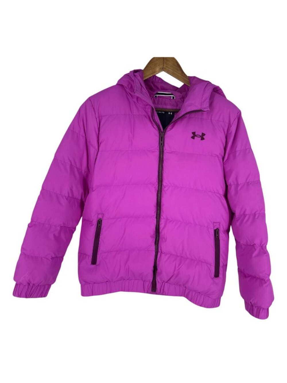 Under Armour Youth Girls Hooded Full Zip Pink Puffer Jacket Size YL